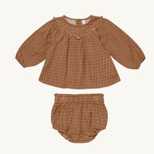 Rylee + Cru Brown Grid Ruffle Top and Bloomers Set